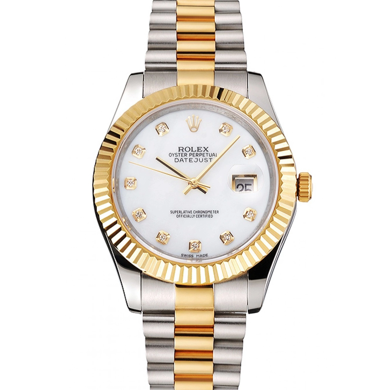 Aaa fake watches Swiss Rolex White Datejust Hour Bezel Two Tone Marks Stainless Gold Diamond Steel Dial Bracelet Case 0514